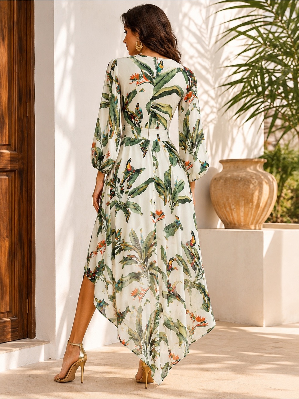 NWT PatBO Tropical Hi-Low Romper Dress Linen Blend Bird Print Size 6 - Picture 2 of 8